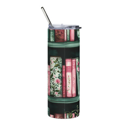 Pink Flowers & Vintage Books Stainless Steel Tumbler - 20oz