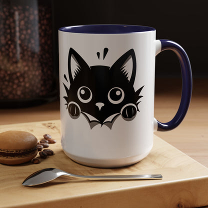 Peek-A-Boo Black Cat Accent Coffee Mug (11, 15oz)