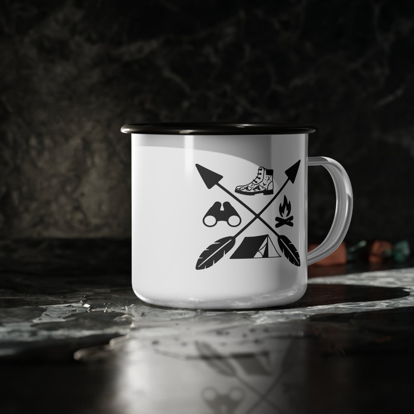 Campfire & Hiking Graphic Icons Enamel Mug
