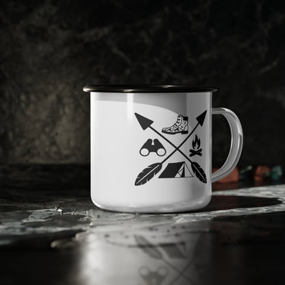 Campfire & Hiking Graphic Icons Enamel Mug