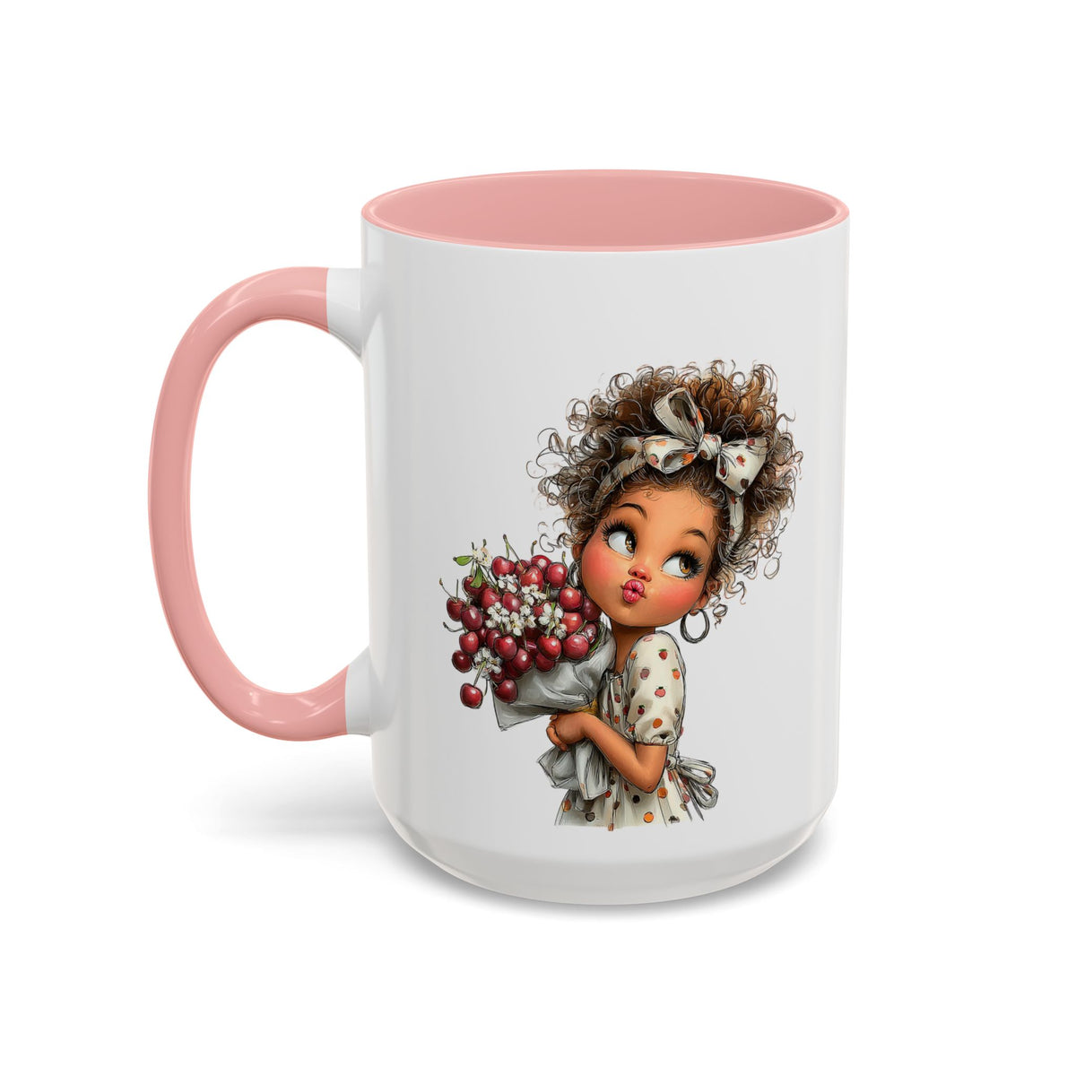 Cute Curly Girl with Berries Accent Mug