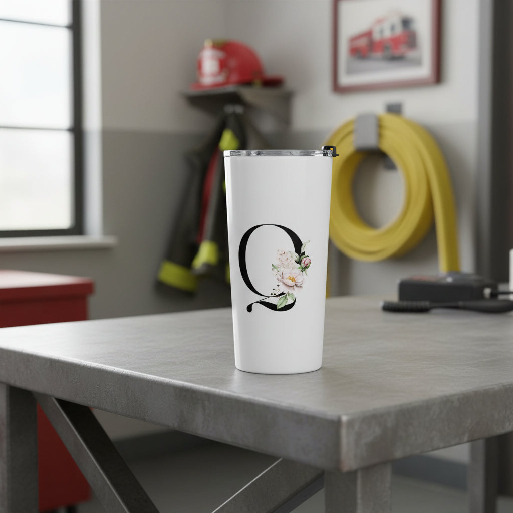 Elegant Letter "Q" Floral Monogram Tumbler 20oz