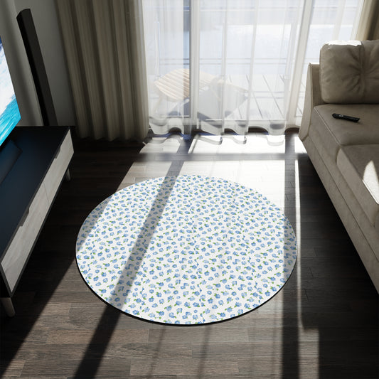 Vintage Cottagecore Blue Circle Floral Area Round Rug