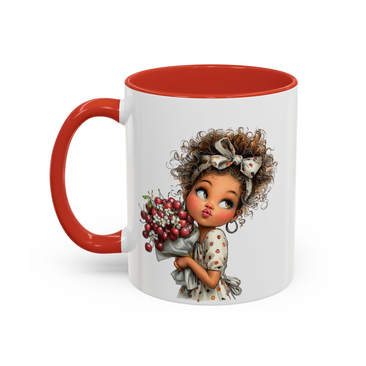 Cute Curly Girl with Berries Accent Mug