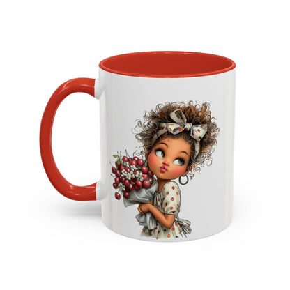 Cute Curly Girl with Berries Accent Mug