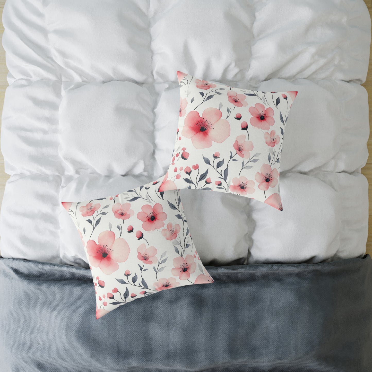 Floral Blossom Square Watercolor Throw Pillow
