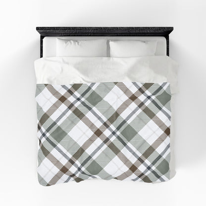 Cozy Green & Brown Plaid Velveteen Throw Blanket