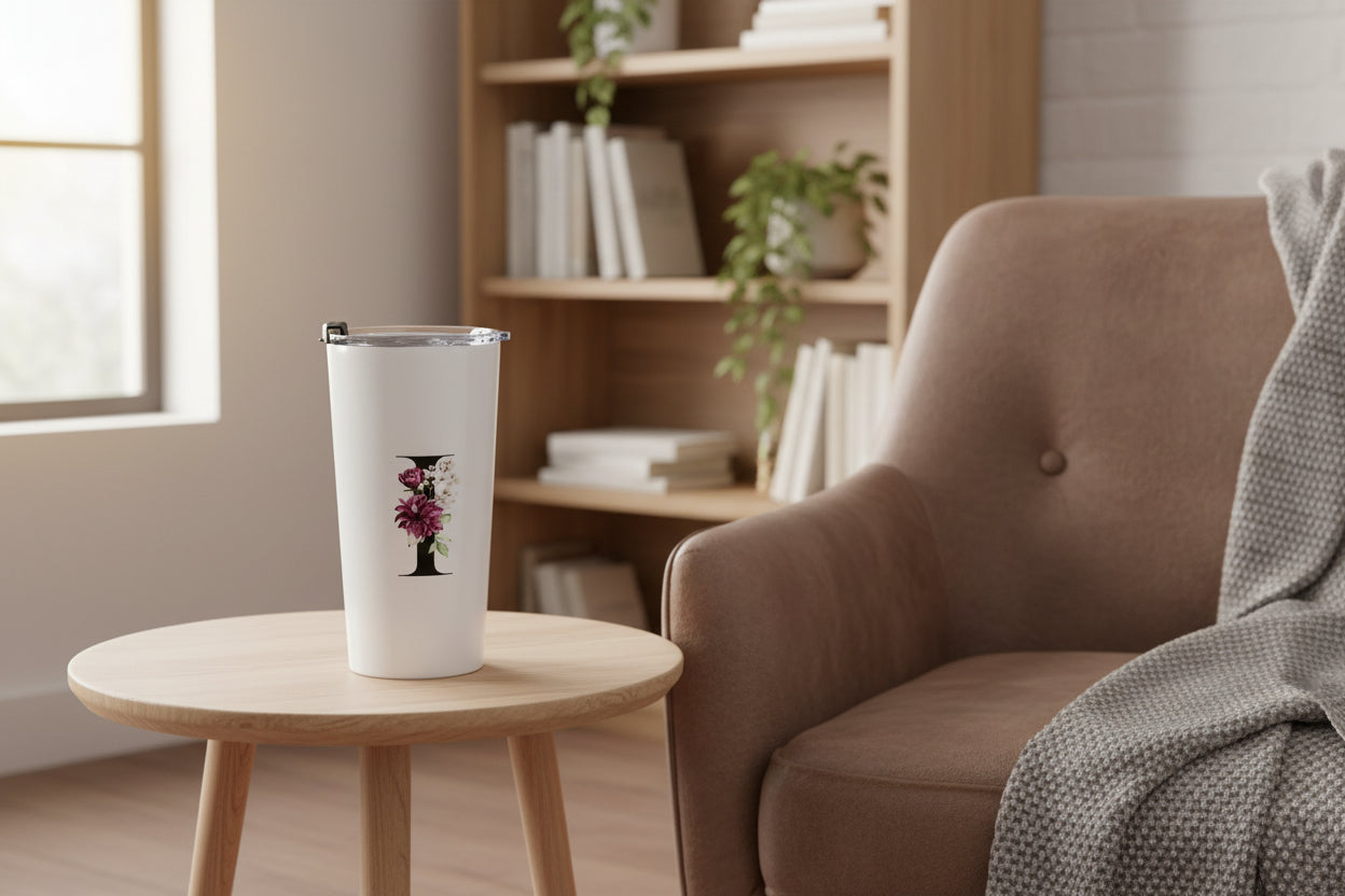 Elegant Letter "A-Z" Floral Monogram Tumbler 20oz