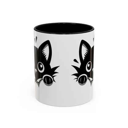 Peek-A-Boo Black Cat Accent Coffee Mug (11, 15oz)