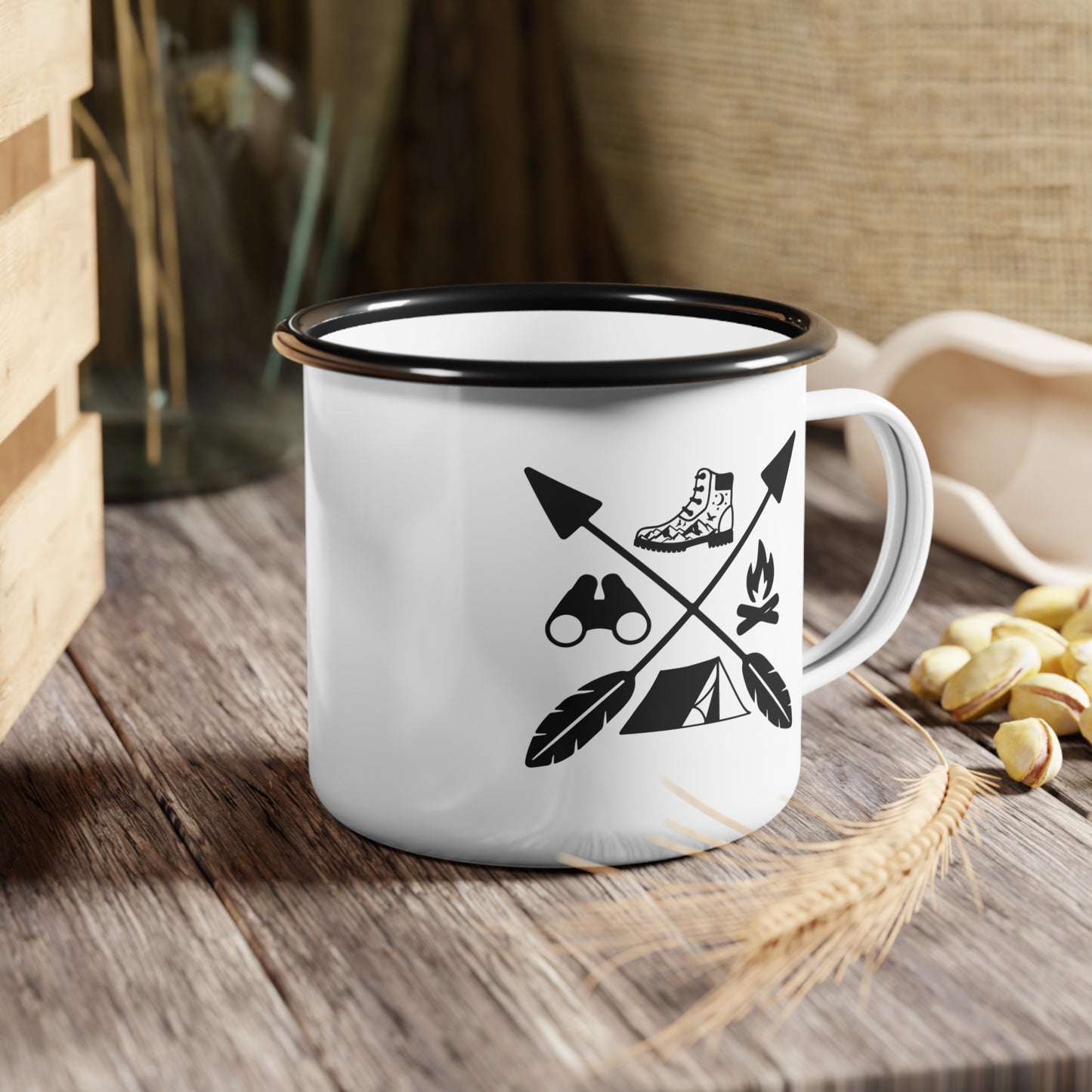 Campfire & Hiking Graphic Icons Enamel Mug