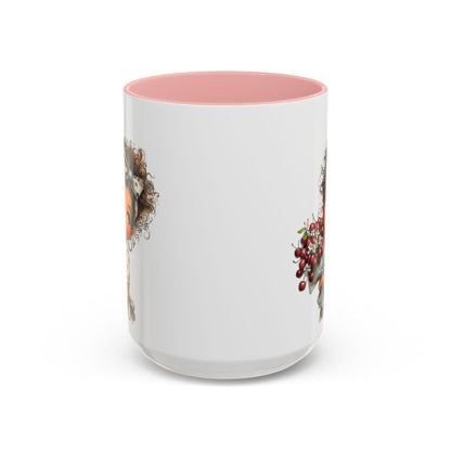 Cute Curly Girl with Berries Accent Mug
