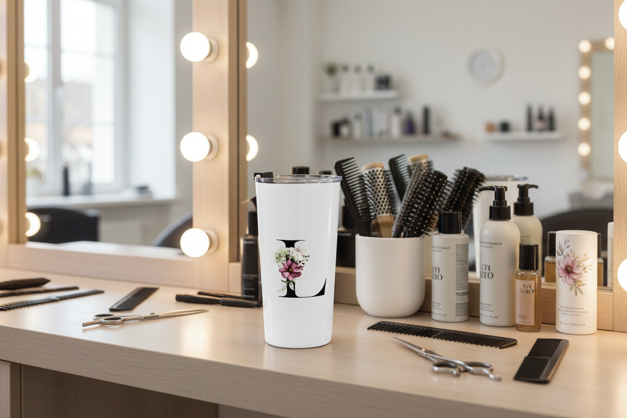 Elegant Letter "A-Z" Floral Monogram Tumbler 20oz