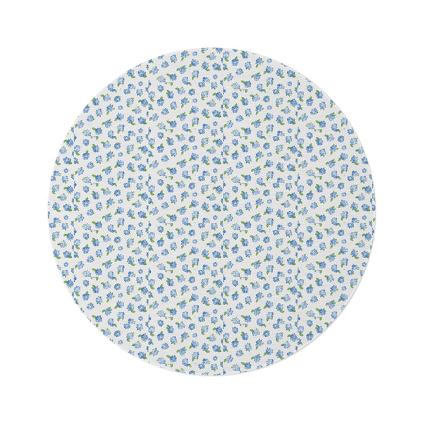 Vintage Cottagecore Blue Circle Floral Area Round Rug