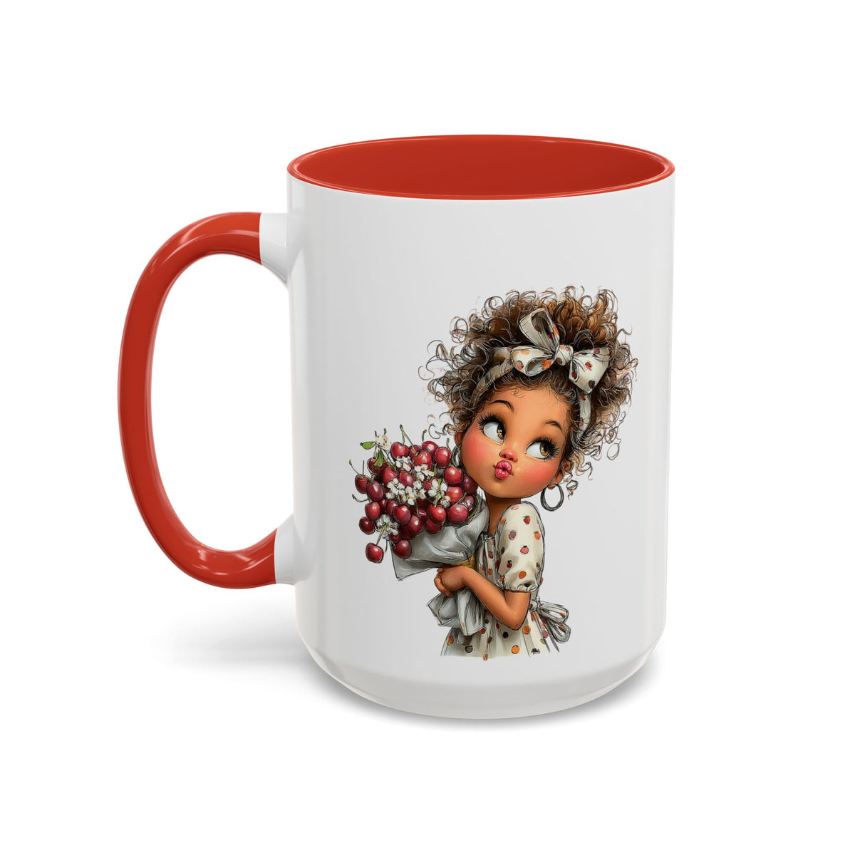 Cute Curly Girl with Berries Accent Mug