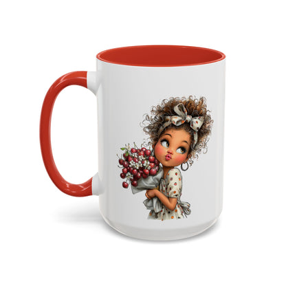 Cute Curly Girl with Berries Accent Mug