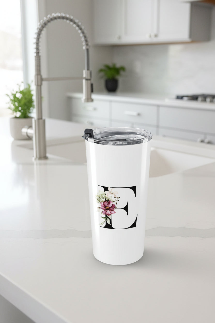 Elegant Letter "A-Z" Floral Monogram Tumbler 20oz