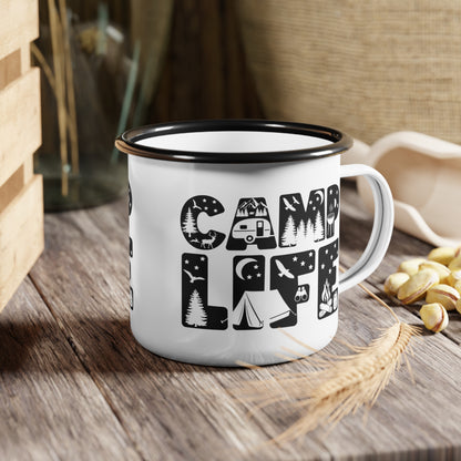 Vintage Camping Adventure with Tent Enamel Mug