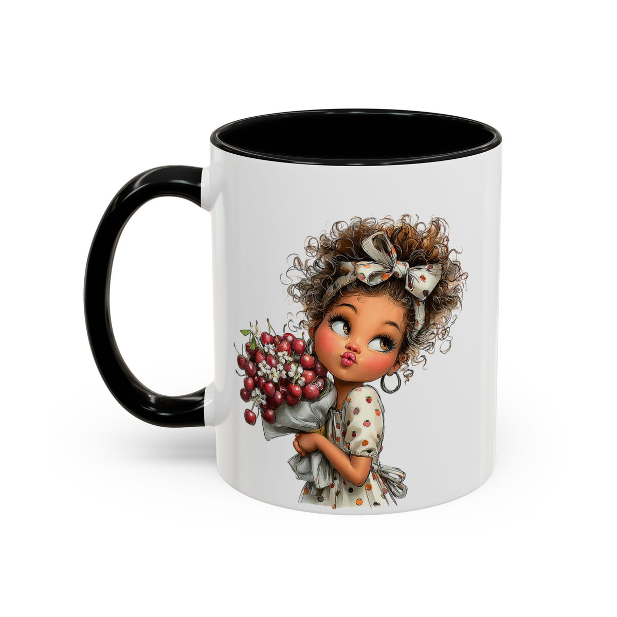 Cute Curly Girl with Berries Accent Mug