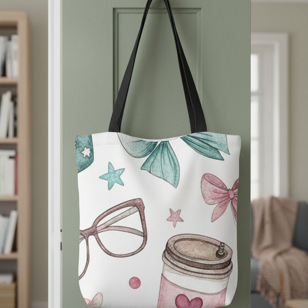 Cute Pastel Bow & Coffee Tote Bag