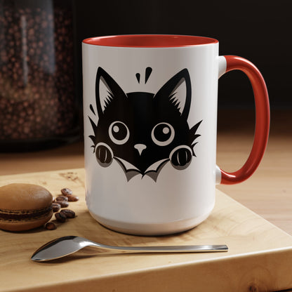 Peek-A-Boo Black Cat Accent Coffee Mug (11, 15oz)