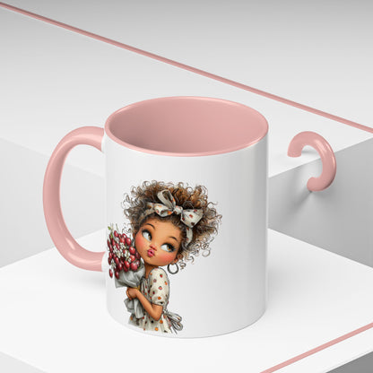 Cute Curly Girl with Berries Accent Mug