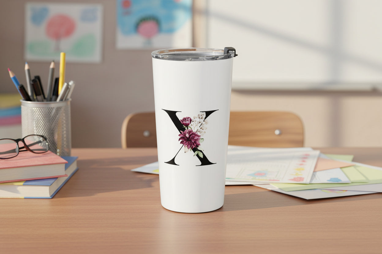 Elegant Letter "X" Floral Monogram Tumbler 20oz