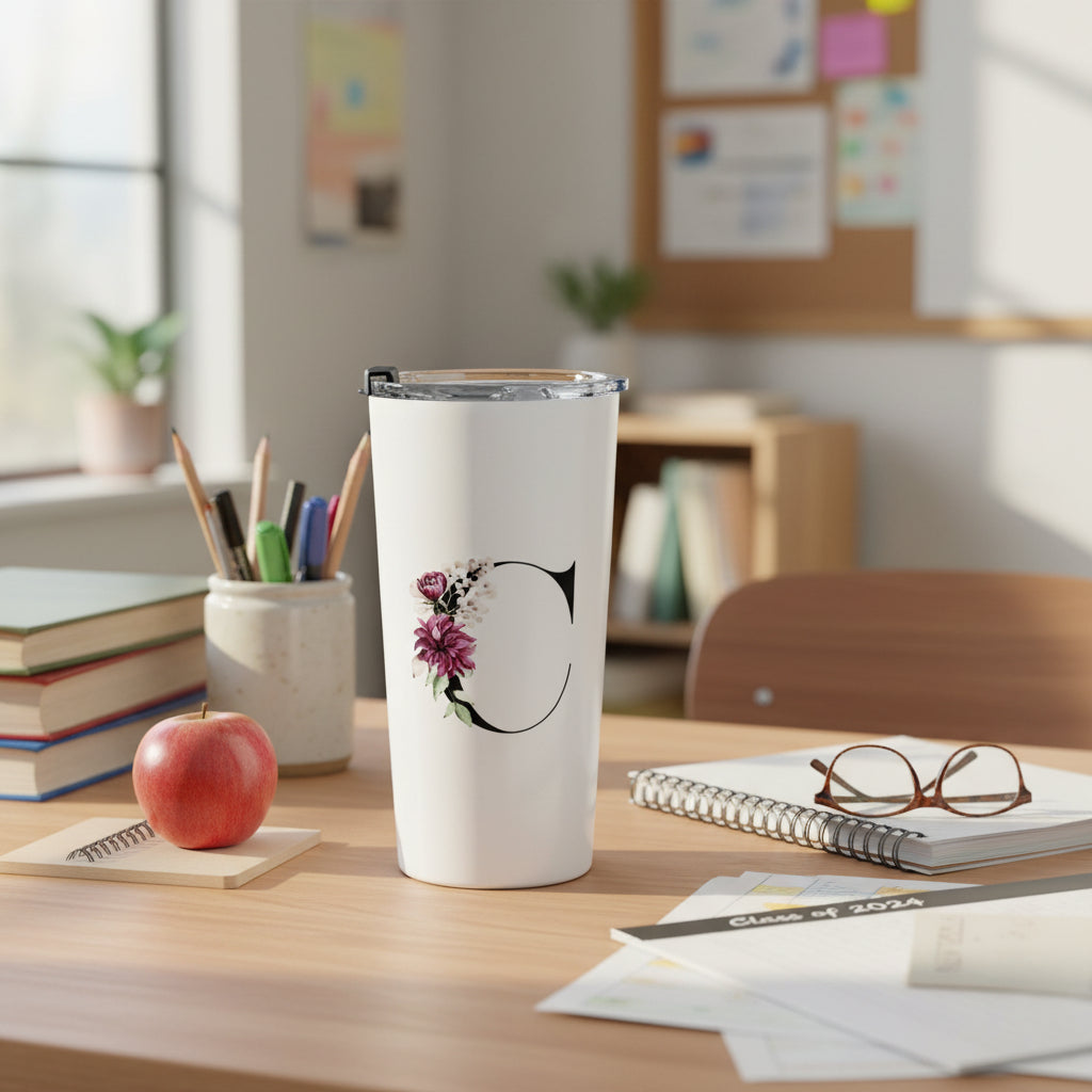 Elegant Letter "C" Floral Monogram Tumbler 20oz