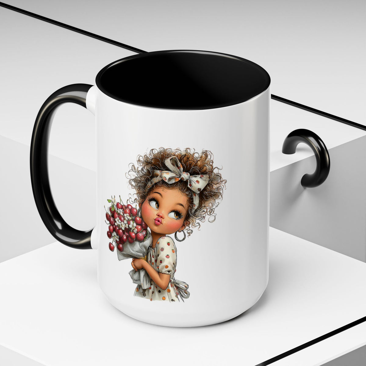 Cute Curly Girl with Berries Accent Mug
