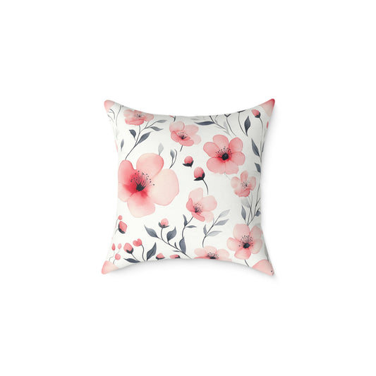 Floral Blossom Square Watercolor Throw Pillow