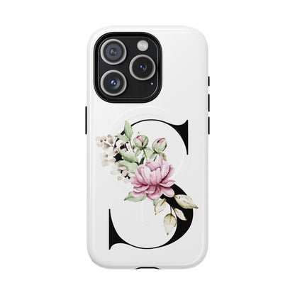 Floral Monogram 'S' Tough  Protective Magnetic Phone Case