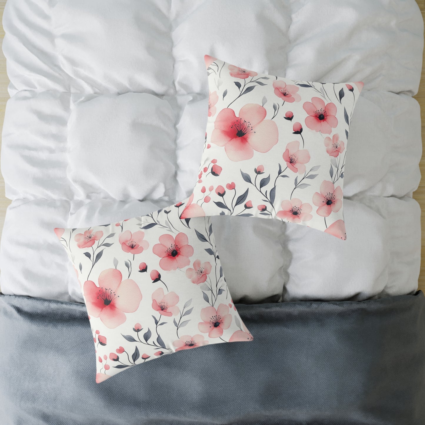 Floral Blossom Square Watercolor Throw Pillow