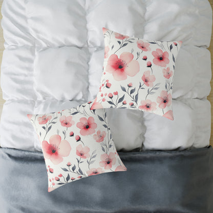 Floral Blossom Square Watercolor Throw Pillow
