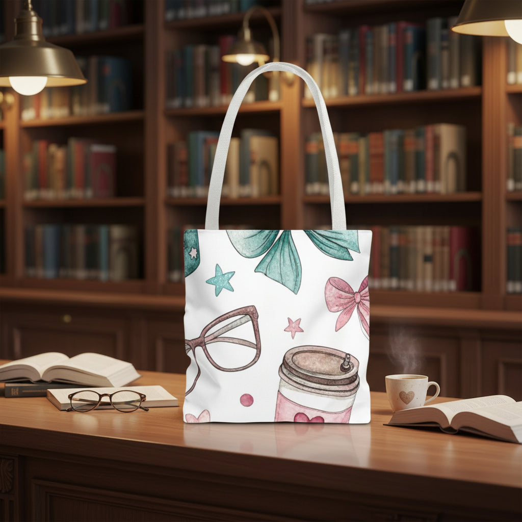 Cute Pastel Bow & Coffee Tote Bag