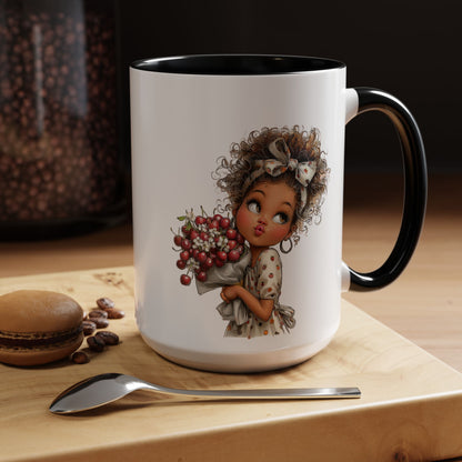 Cute Curly Girl with Berries Accent Mug