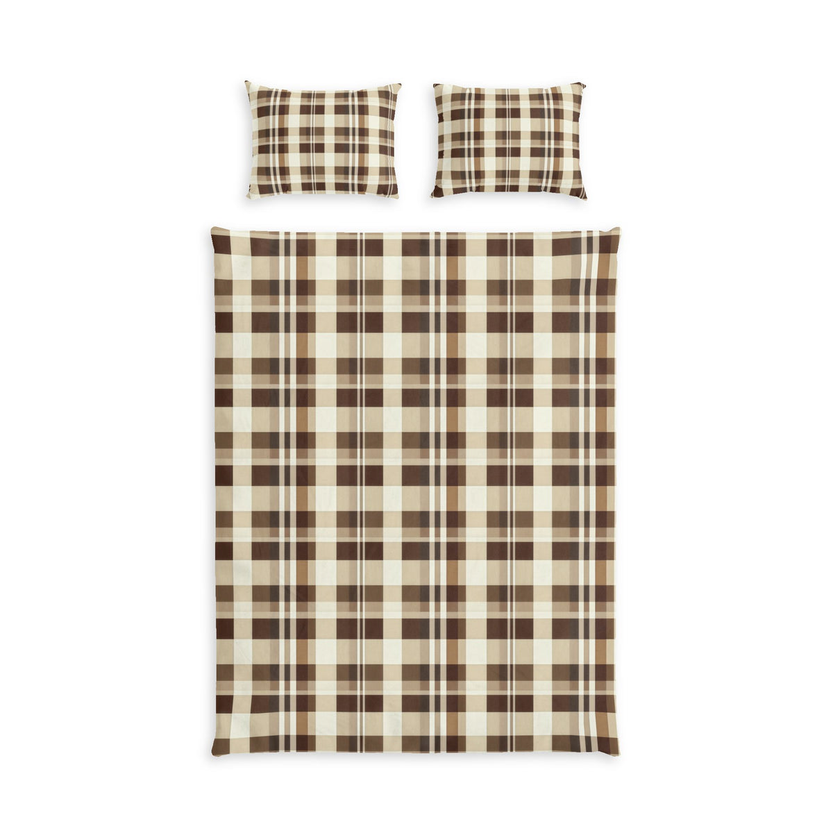 Classic Brown & Cream Plaid Cotton Duvet Cover Set